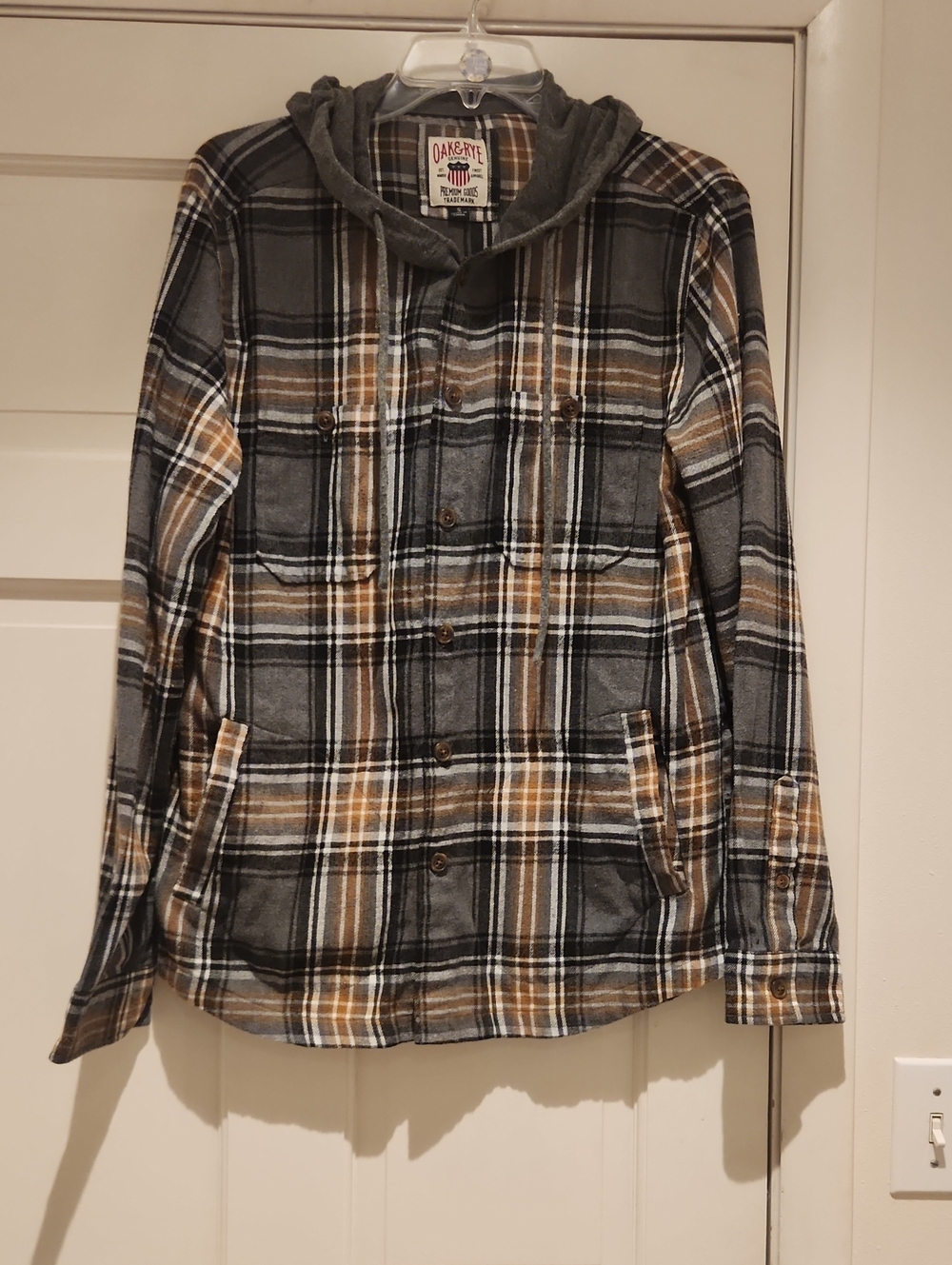 Oak & Rye Men's Plaid Hooded Flannel Shirt Jacket Shacket Size S
